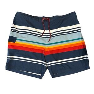 George Men's Navy Multicolor Stripe Board Shorts Swim Trunks